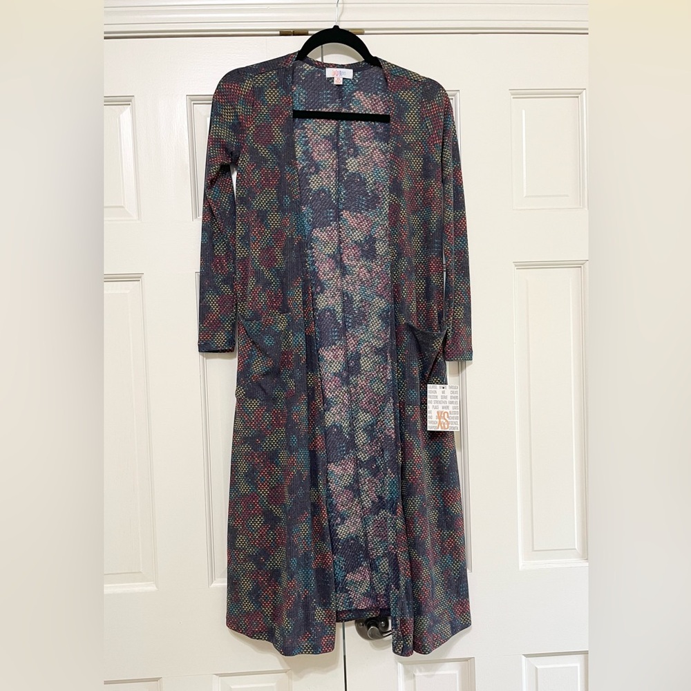 NWT LuLaRoe Sarah Cardigan Lightweight Duster Spring, Colorful Geometric print